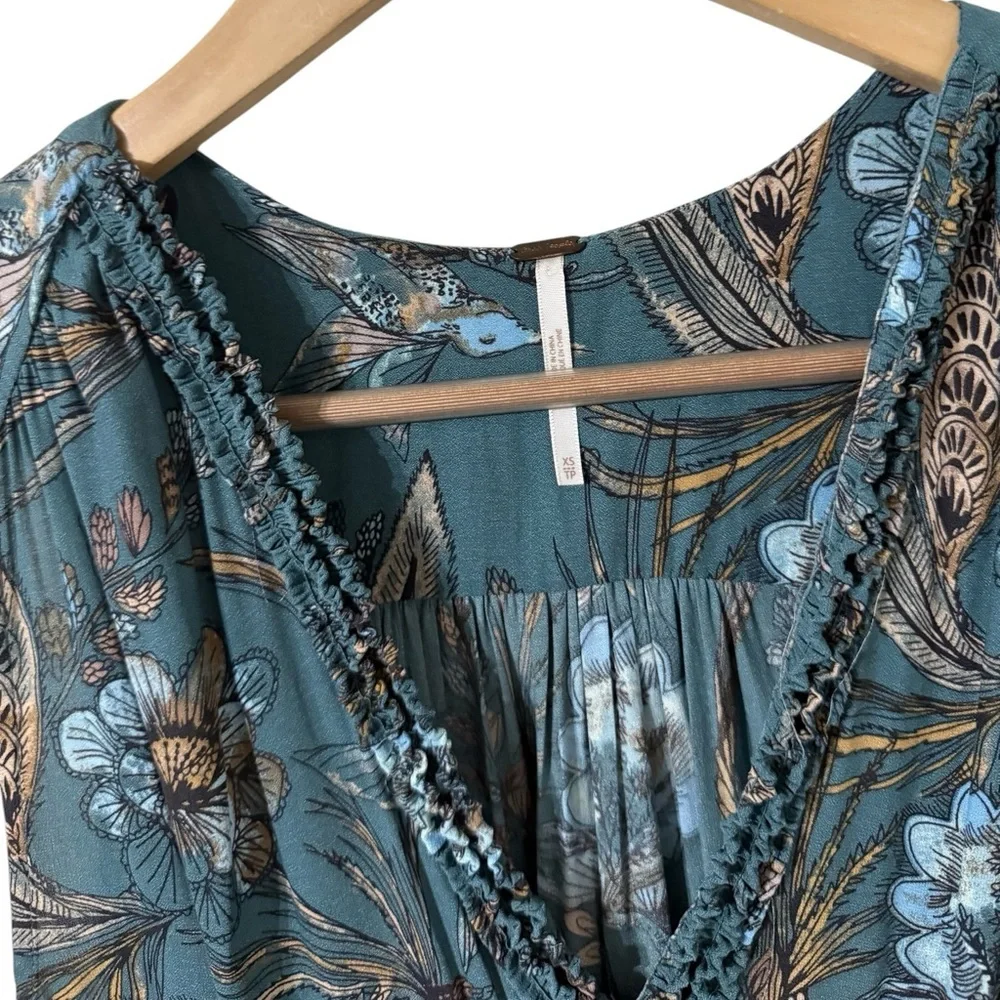 FREE PEOPLE Haze Hummingbird Sleeveless Tiered Hi Low Blue Tunic Top